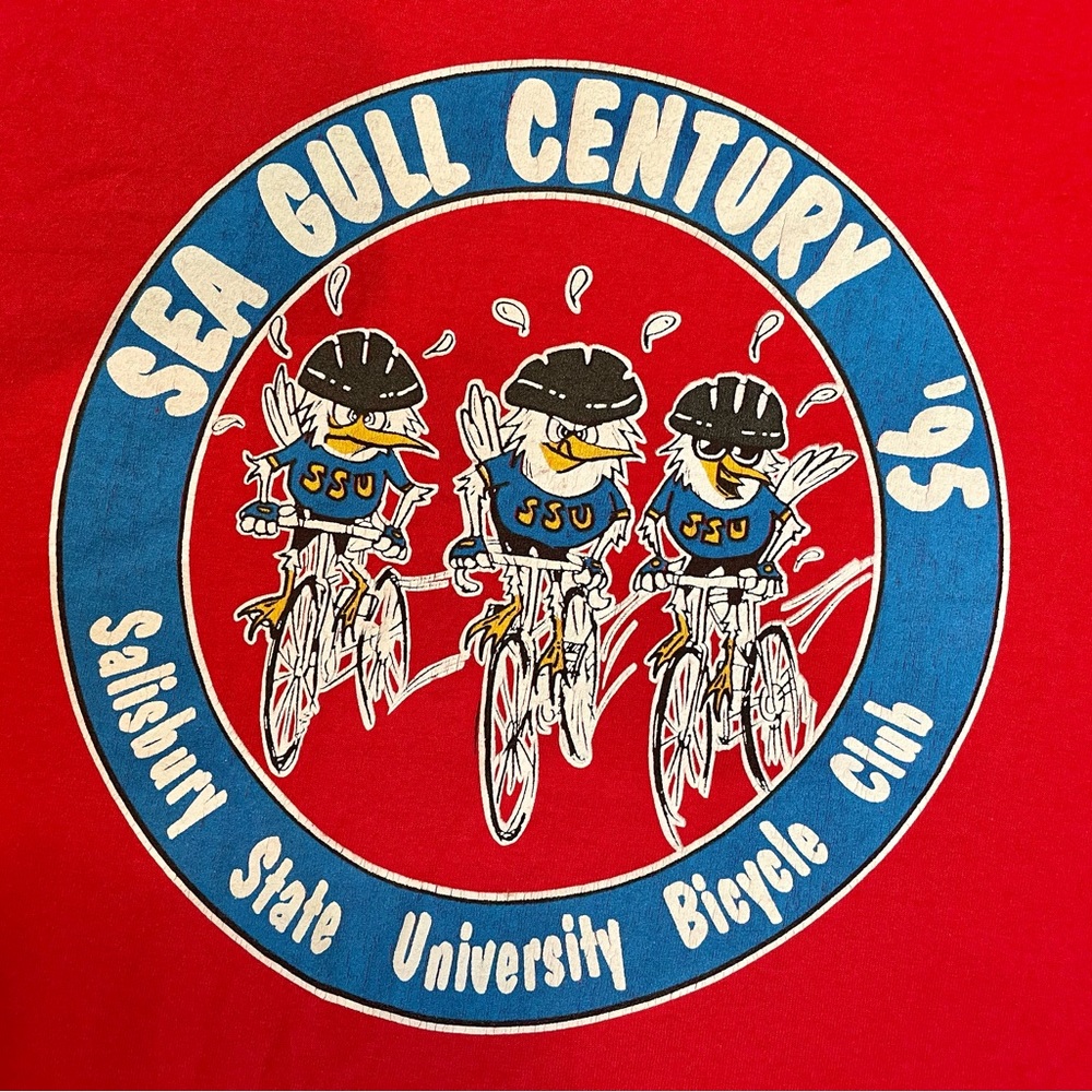 1995 VINTAGE Salisbury State University Bicycle Club, long sleeve tee, red, XL